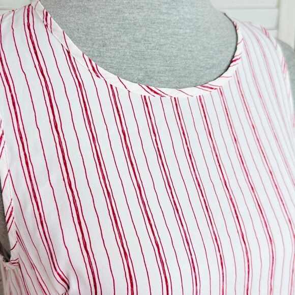 BCBGMaxAzria Striped Split Back Hem Sleeveless Tank Top Shirt Red White XS - Picture 7 of 14